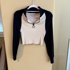 Chic Black and Cream Ribbed Crop Top